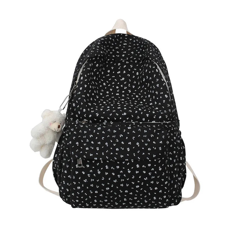 Floral School Backpack Waterproof Nylon Travel Large Capacity Backpacks for Teen