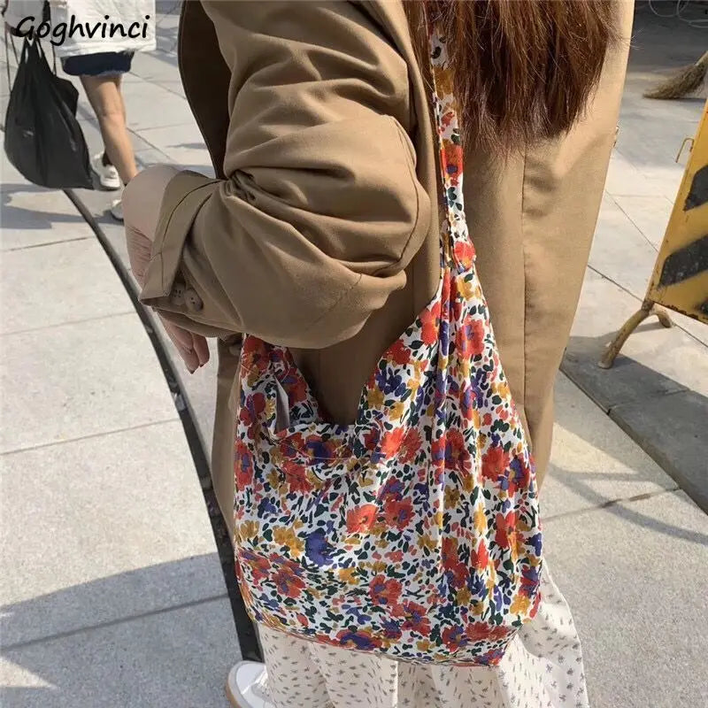 Floral Shoulder Bags Women Large Capacity Eco Friendly Vintage Handbag