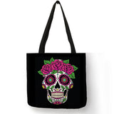 Floral Skull Tote Bag Of the Dead Halloween Handbags For Women Reusable Shopping