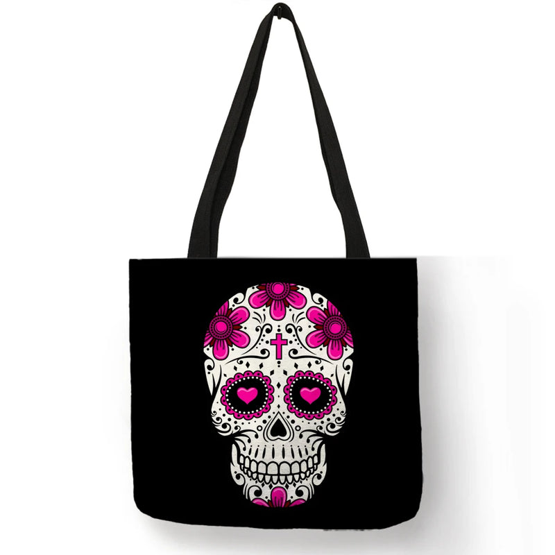 Floral Skull Tote Bag Of the Dead Halloween Handbags For Women Reusable Shopping