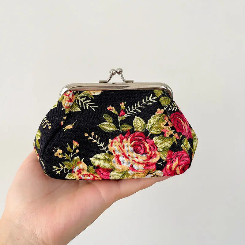 Vintage Floral Canvas Coin Purse Mini Wallet