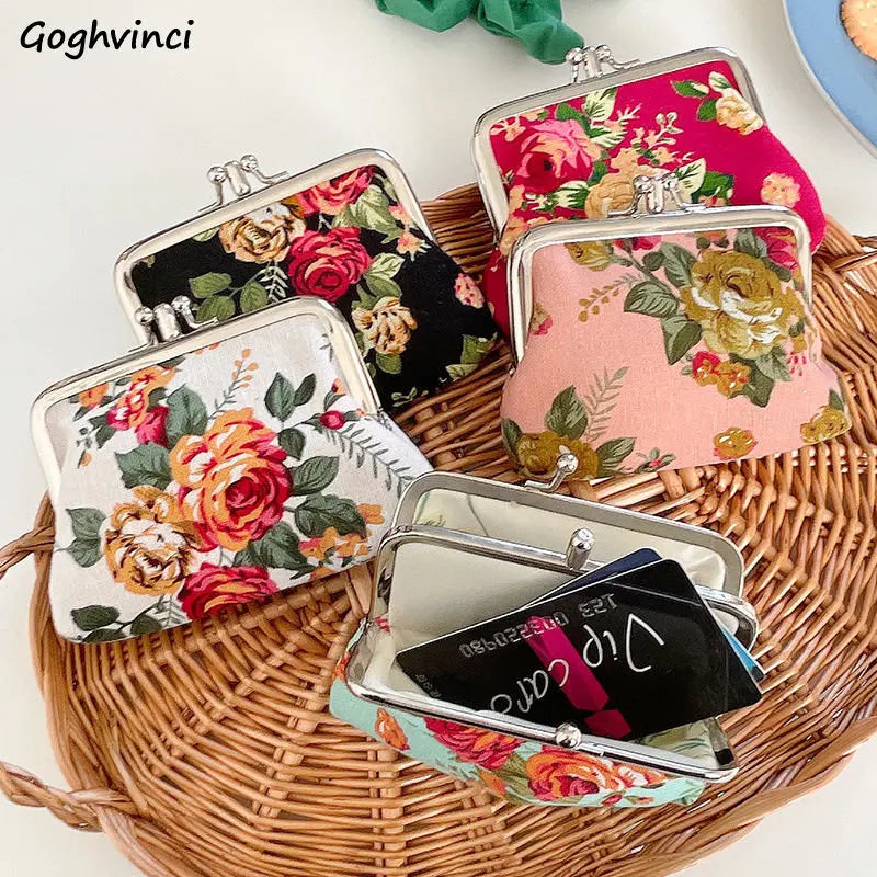 Vintage Floral Canvas Coin Purse Mini Wallet