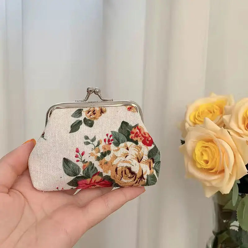 Vintage Floral Canvas Coin Purse Mini Wallet