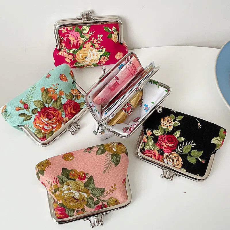 Vintage Floral Canvas Coin Purse Mini Wallet
