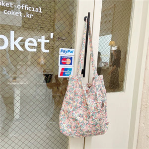 Floral Women Shopping Bag Female Canvas Shoulder Bag Storage Handbag