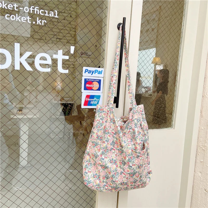 Floral Women Shopping Bag Female Canvas Shoulder Bag Storage Handbag