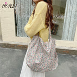 Floral Women Shopping Bag Female Canvas Shoulder Bag Storage Handbag