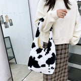 Flower Animal Pattern Shoulder Bag Plush Handbag Winter Vintage