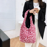 Flower Animal Pattern Shoulder Bag Plush Handbag Winter Vintage