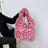 Flower Animal Pattern Shoulder Bag Plush Handbag Winter Vintage