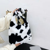 Flower Animal Pattern Shoulder Bag Plush Handbag Winter Vintage
