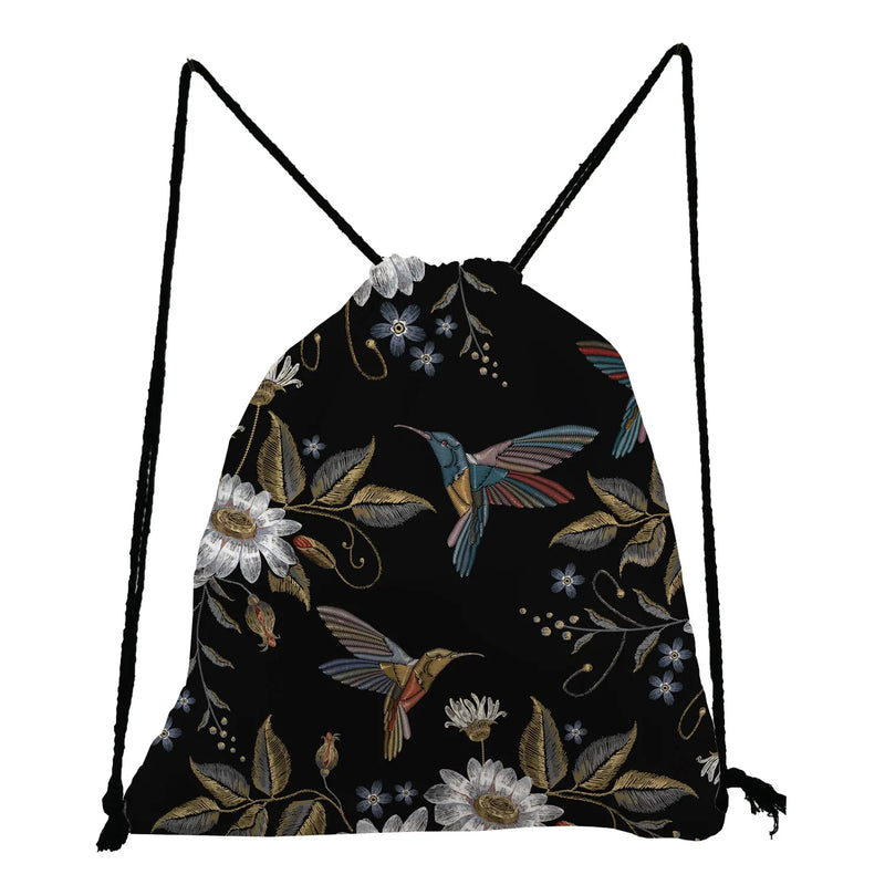 Flower Bird Drawstring Bags Teenager Girls Bookbag Daily Eco Travel
