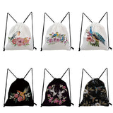 Flower Bird Drawstring Bags Teenager Girls Bookbag Daily Eco Travel