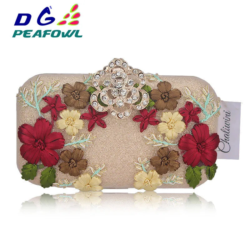 Flower Crystal Evening Clutch Bag Diamonds Chain Handbag