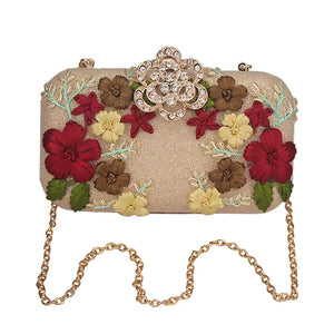 Flower Crystal Evening Clutch Bag Diamonds Chain Handbag