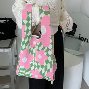 Knitted Floral Women's Casual Tote Bag for Shopping