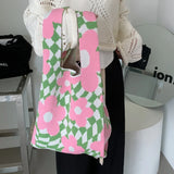 Knitted Floral Women's Casual Tote Bag for Shopping