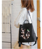 Flower Embroidery Backpack Women Travel Anti-theft School Bags