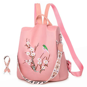 Flower Embroidery Backpack Women Travel Anti-theft School Bags