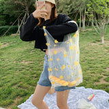 Flower Embroidery Hand Bag Organza Casual Foldable Recycle Shopping Bag