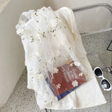 Flower Embroidery Hand Bag Organza Casual Foldable Recycle Shopping Bag