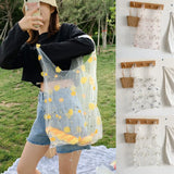 Flower Embroidery Hand Bag Organza Casual Foldable Recycle Shopping Bag