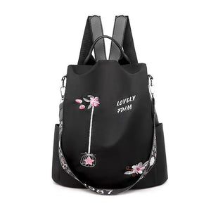 Flower Embroidery Oxford Women Backpack Waterproof School Handbag