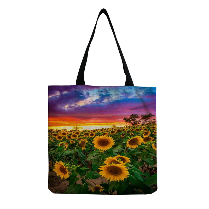 Sunflower Field Print Women's Shoulder Bag Foldable Tote Bag