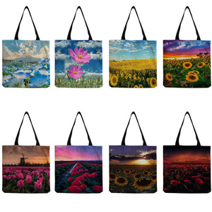 Sunflower Field Print Women's Shoulder Bag Foldable Tote Bag