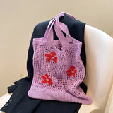 Flower Hollow Shoulder Bag Knitted Shopping Totes Handbag Braid Armpit Bag