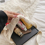 Flower Hollow Shoulder Bag Knitted Shopping Totes Handbag Braid Armpit Bag