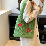 Flower Hollow Shoulder Bag Knitted Shopping Totes Handbag Braid Armpit Bag