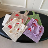 Flower Hollow Shoulder Bag Knitted Shopping Totes Handbag Braid Armpit Bag