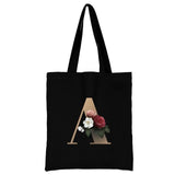 Flower Letter Printing Tote Bags for Women Reusable Shopping Bag