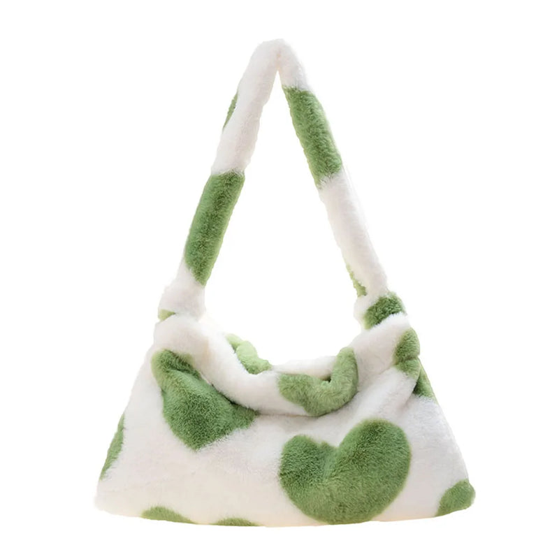 Flower Love Heart Printing Bag Women Plush Shoulder Bag Lady Casual