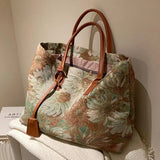 Flower Oil Painting Tote Bag Winter Canvas Women's Handbag