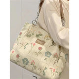 Flower Pattern Canvas Shoulder Bag Large Capacity Female Tote Handbag