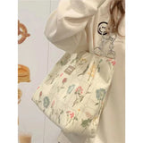 Flower Pattern Canvas Shoulder Bag Large Capacity Female Tote Handbag