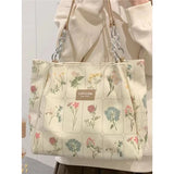 Flower Pattern Canvas Shoulder Bag Large Capacity Female Tote Handbag