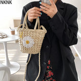 Flower Pattern Straw Crossbody Bag Women's Summer Handbag