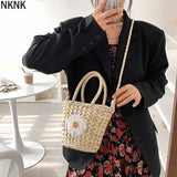 Flower Pattern Straw Crossbody Bag Women's Summer Handbag