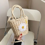 Flower Pattern Straw Crossbody Bag Women's Summer Handbag