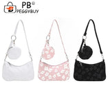 Flower Print Shoulder Crossbody with Round Handle Purse