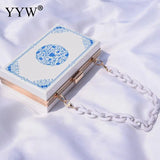 Acrylic Flower Clutch Purse Party Handbag with Chain