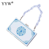 Acrylic Flower Clutch Purse Party Handbag with Chain