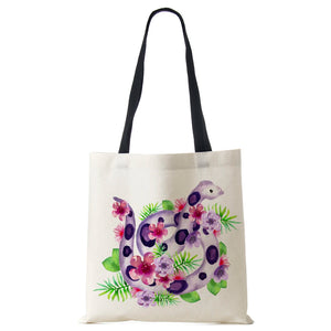 Flower Snake Women Shoulder Bag Harajuku Canvas Shopper Tote Bag