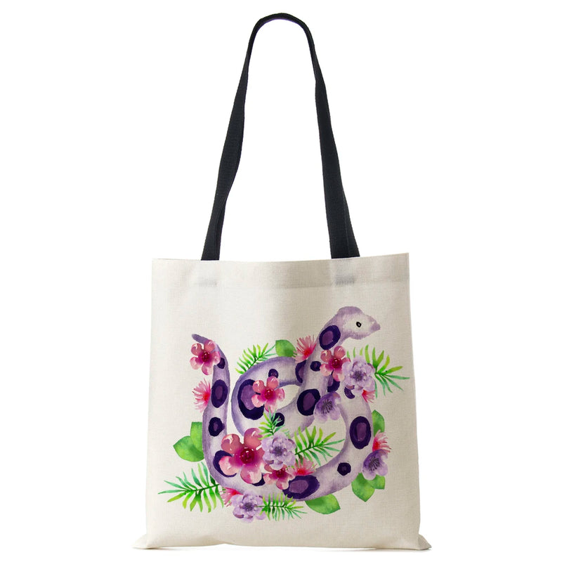Flower Snake Women Shoulder Bag Harajuku Canvas Shopper Tote Bag