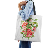 Flower Snake Women Shoulder Bag Harajuku Canvas Shopper Tote Bag