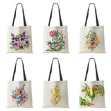Flower Snake Women Shoulder Bag Harajuku Canvas Shopper Tote Bag