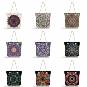 Flower Tote Bags Women Eco Reusable Shopping Bag Foldable Floral Print Handbags